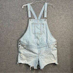 Isabel Maternity Size 12 Denim Overall Shorts Distressed Raw Hem Adjustable New